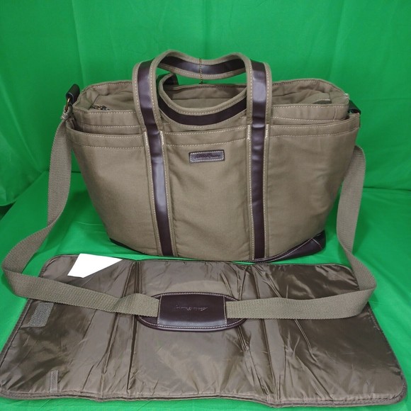 Eddie Bauer Bags Eddie Bauer Baby Green And Leather Diaper Tote